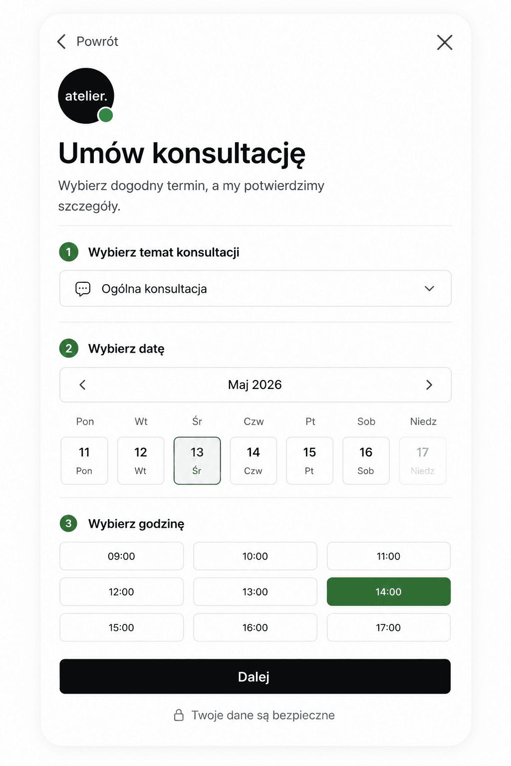 Podgląd rezerwacji konsultacji w mini chacie